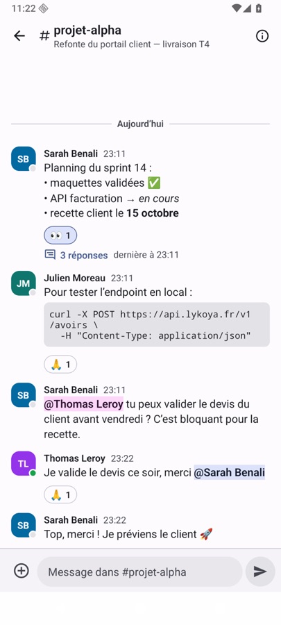 Message reçu en temps réel avec mention
